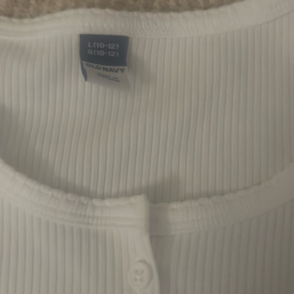 White ribbed t-shirt, buttons down the front - Picture 1 of 3